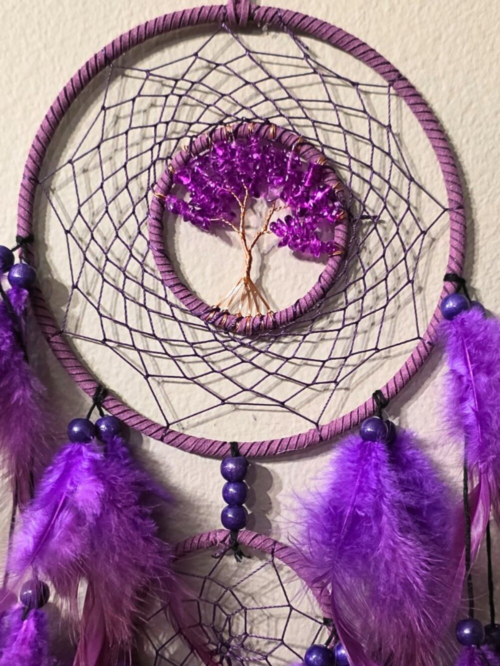 Handmade Purple Crystal Style Tree Dream Catcher | Gothic & Boho Wall Decor | Vi